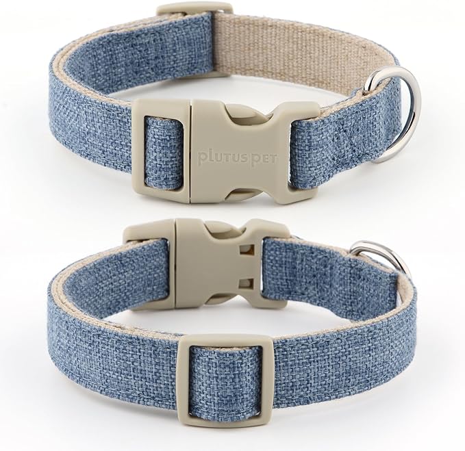 Plutus Pet Cotton Hemp Dog Collar and Leash Set, Adjustable Collar for Small, Medium, and Large Dogs, Heavy Duty and Soft on Skin, Haze Blue, S