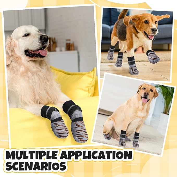 SlowTon Dog Socks with Double-Sided Grippers - 4PCS Dogs Grip Socks for Hot & Cold Pavement or Hard Floors, Non-Slip Paw Traction Protectors for Senior Small Medium Large Dogs(Grey, L)