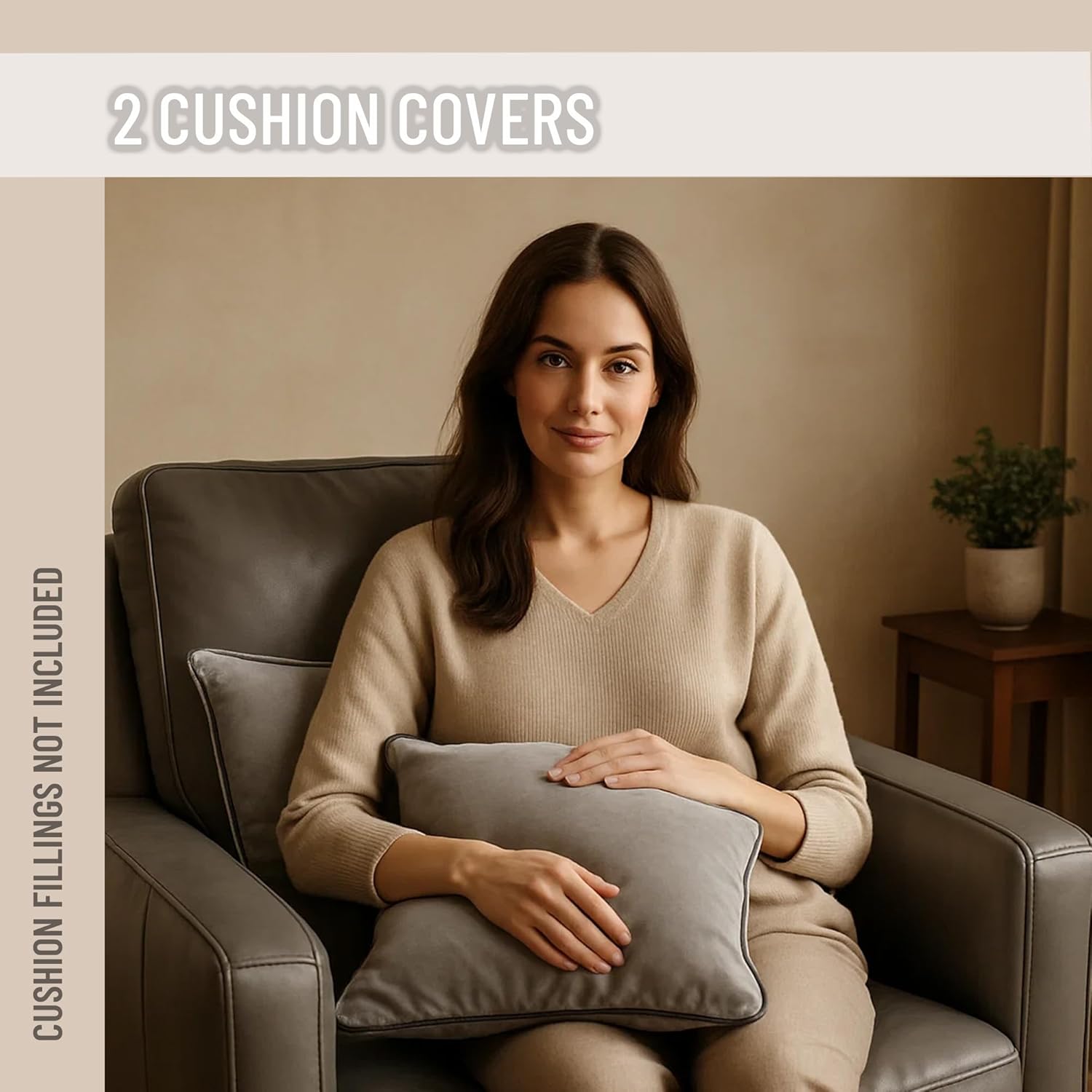 2 Pack Velvet Decorative Throw Pillow Covers, 12"x20", Dove Grey, Solid, Modern, Contrast Piping, Indoor Use, Bedroom & Living Room