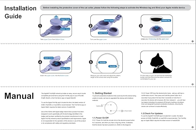 Cat Tracker Collar Waterproof Airtag Cat Collar with Finder Tag (iOS ONLY Not for Android Devices), Compatible with Apple Find My, Breakaway Tractive with Reflective Pattern & Bell, Black, 8-12"