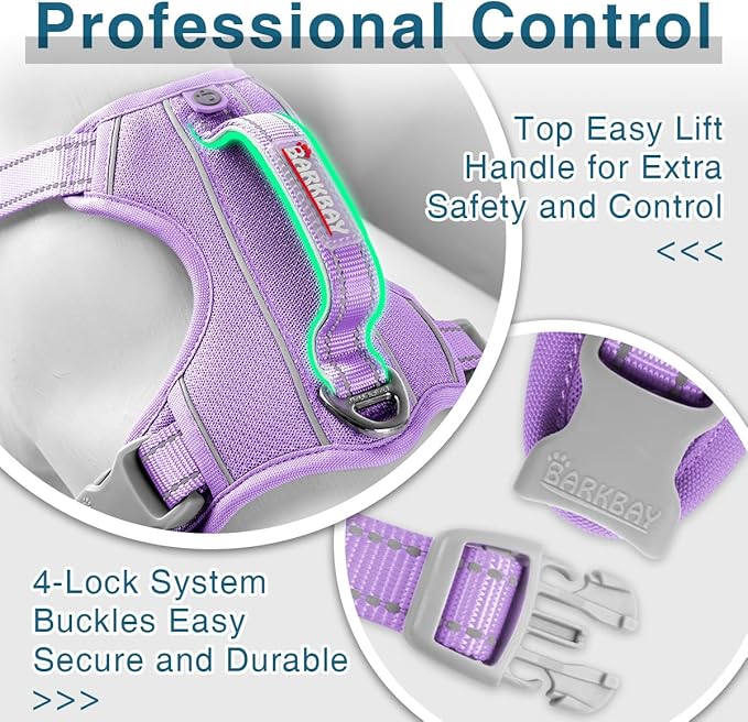 BARKBAY Dog Harness No Pull with ID Tag Pocket - Heavy Duty, Reflective, Easy Control for Large Dogs(Violet Purple,XS)