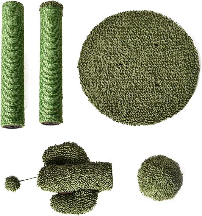 Amazon Basics Cat Scratcher - Indoor Cactus Triple Posts Cat & Kittens Scratching Post with Dangling Ball, Large (27"H) - Green