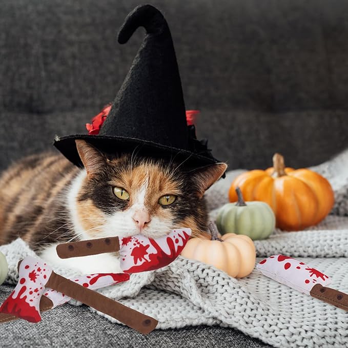 EXPAWLORER Cat Catnip Toys- 4 Psc Interactive Stuffed Knife Cat Nip Toy for Indoor Cats, Bite Resistant Chew Toys Teeth Cleaning Gift for Kitten