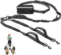 Double Leash for Two Dogs for 2 Dogs with Pouch and 4 Padded Handles for Medium to Large Dogs Running, Walking, Hiking
