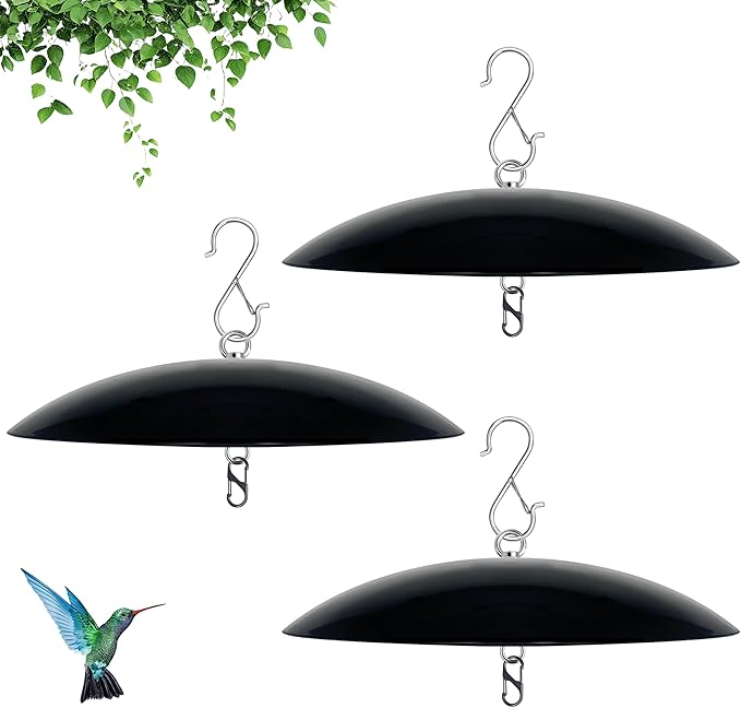 13" Bird Feeder Rain Guard, Hummingbird Feeder Shade Dome Cover, Hanging Baffle for Bird Feeder Pole (Black), 3 Pack