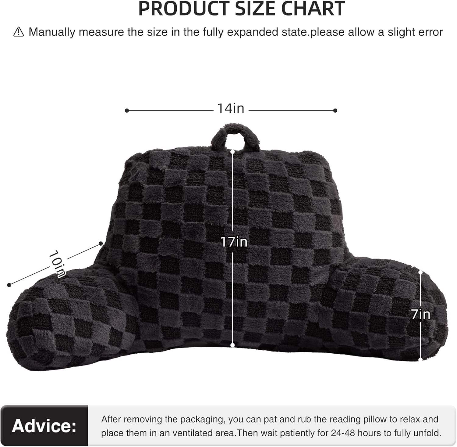 Aimuan Checkered Reading Pillow Bed Rest Wedge Backrest Checkerboard Pillow with Arms Back Support for Sitting Up in Bed Cushion Incline Rest Sleeping Snoring Pillow (Dark Grey,Standard)
