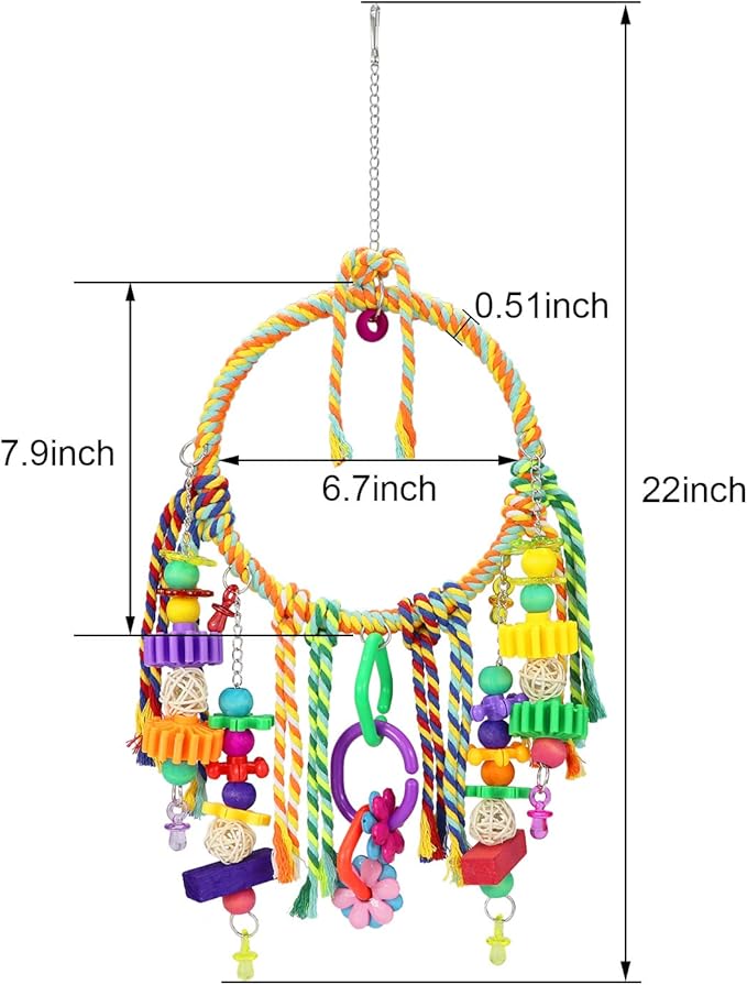 Bird Swing Toy with Perches - Colorful Chewing Toys for Parakeets, Meyers Cockatiel, Conure, Quaker, Caique & Other Medium Sized Birds
