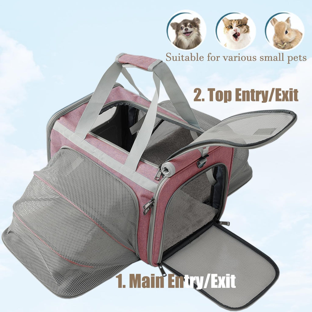 Cat Carriers Soft Pink Small Dogs Carrier Airline Approved,Expandable Pet Bags Softsides Small Dogs Puppy Kitties Rabbit Bunny Carriers Bag Small Animals Travel Outdoor Carry Kennel
