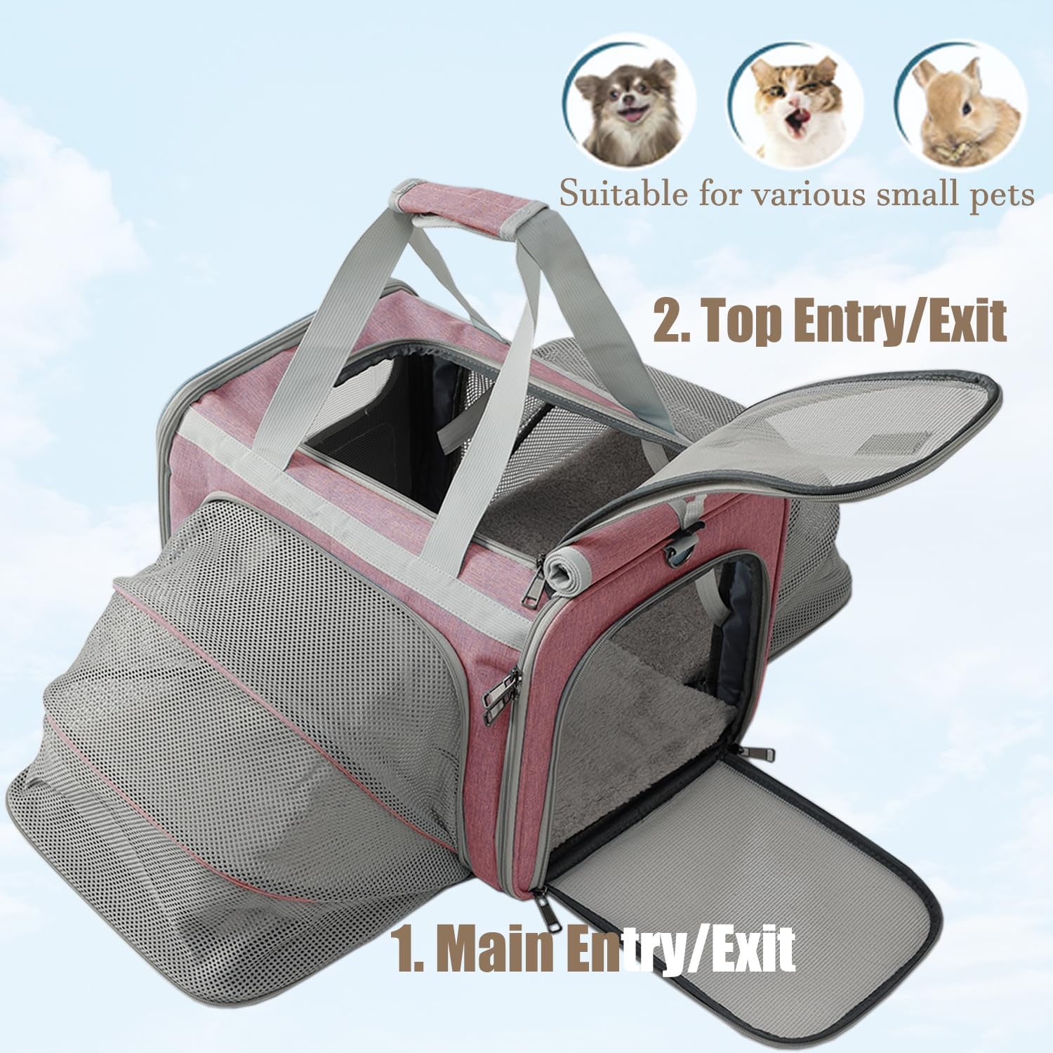 Cat Carriers Soft Pink Small Dogs Carrier Airline Approved,Expandable Pet Bags Softsides Small Dogs Puppy Kitties Rabbit Bunny Carriers Bag Small Animals Travel Outdoor Carry Kennel