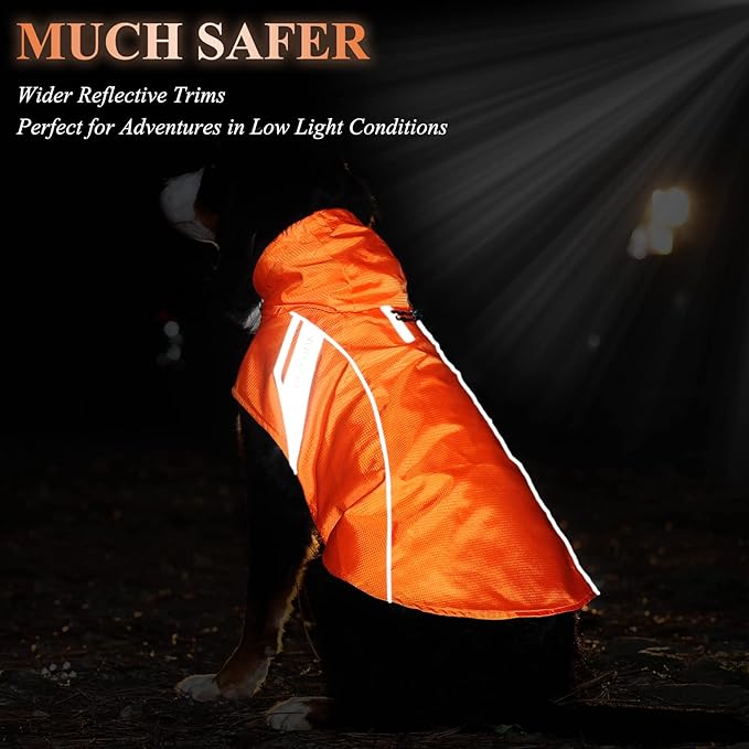 VIVAGLORY Wetoff Dog Raincoat, Rain Coat for Dog All Seasons Adventure, Rain Jacket with Harness Hole & Hood, Reflective Lightweight Waterproof for Doggy & Puppy, XXS, Orange