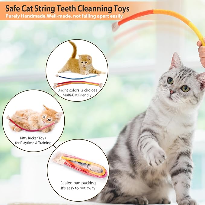 Retro Shaw Cat Toys Chew Ropes, 3PCS Catnip Kitten Toys for Indoor Cats Kitty, Safe Kitten Teething Chew Toy Cat Nip Kicker String - 23.6 Inches