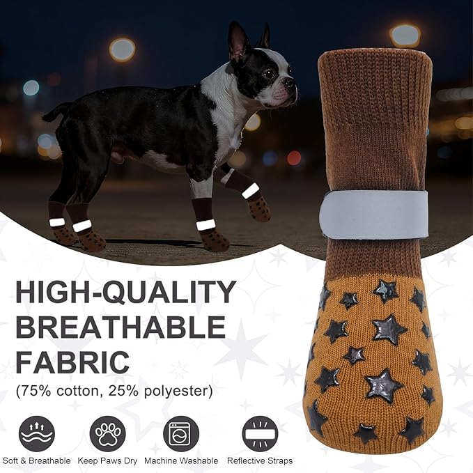 BEAUTYZOO Anti Slip Dog Socks to Prevent Licking Paws, Dog Shoes for Cold Pavement, Grip Socks for Dogs on Hardwood Floors, Dog Booties Alternative, Reflective&Washable Paw Protection for Senior Dogs