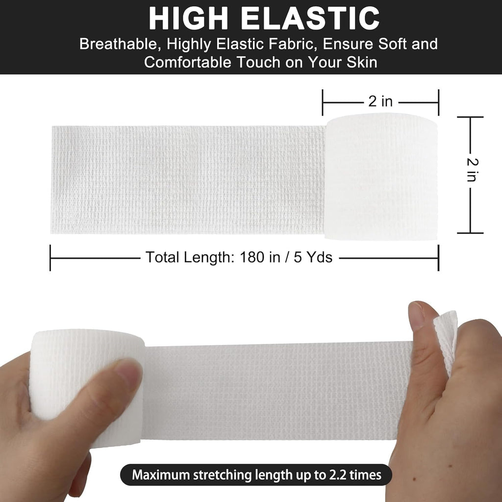 24 Pack Self Adhesive Bandage Wrap 2 Inch, White Medical Tape Elastic Cohesive Bandage Rolls Self Adherent, Self Sticking Tape First Aid Gauze for Sports, Leg, Knee, Ankle, Swelling, Wrist Sprains