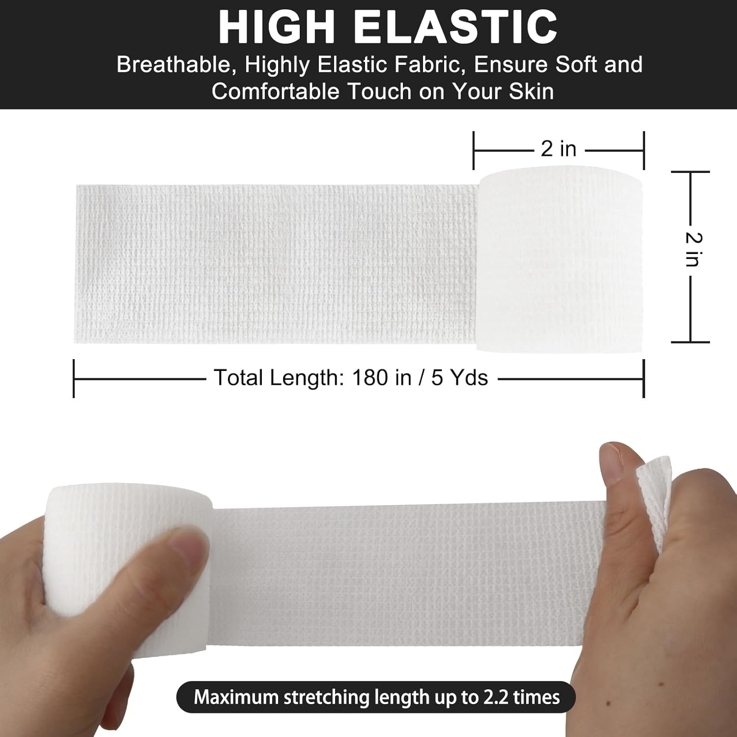 24 Pack Self Adhesive Bandage Wrap 2 Inch, White Medical Tape Elastic Cohesive Bandage Rolls Self Adherent, Self Sticking Tape First Aid Gauze for Sports, Leg, Knee, Ankle, Swelling, Wrist Sprains