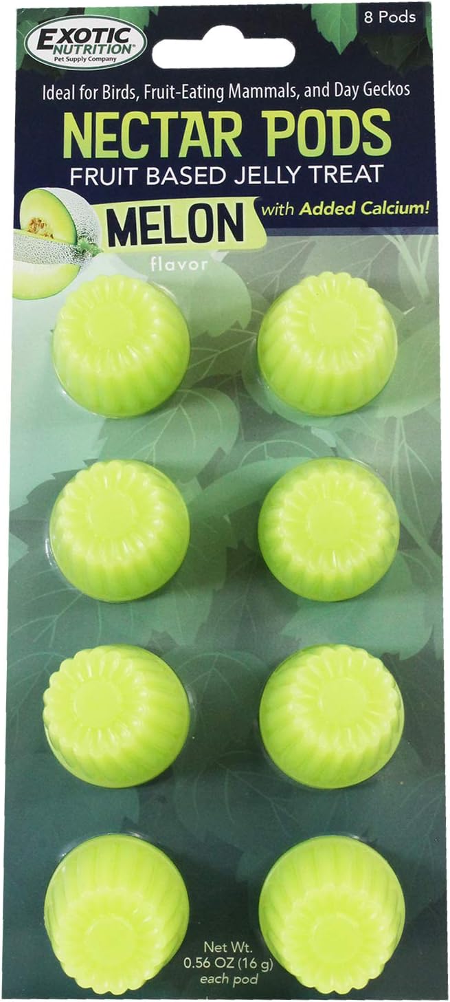 Nectar Pods (Melon) - Calcium-Fortified Jelly Fruit Treat - Sugar Gliders, Marmosets, Squirrels, Parrots, Cockatiels, Parakeets, Lovebirds, Conures, Hamsters, Day Geckos, Kinkajous & Other Small Pets