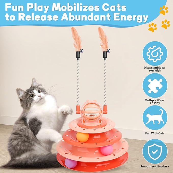 Cat Toy Interactive Pet Plaything for Indoor Kitten Interactive Kitty Puzzle Ball with 2 Cat-Tease (Orange)