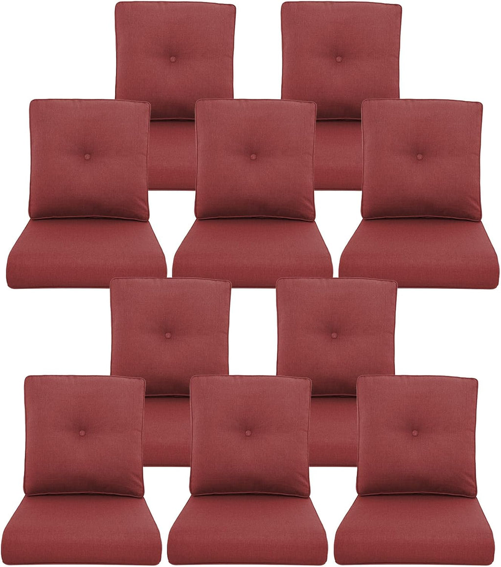 10-Piece Outdoor Patio Cushion Set - Fade & Water Resistant with Removable Olefin Cover, 22x24x4 Inch Memory Foam Cushions for Wicker Sectional Sofa – Red/Buckle