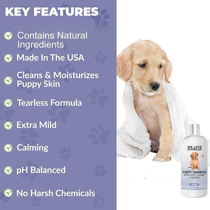 Puppy Shampoo & Conditioner | Made in USA | Tear Free | Best Shampoo for Puppies | Sensitive & Itchy Skin Wash | Oatmeal Bathing | Tearless, Lavender, 8oz [We Love Doodles]