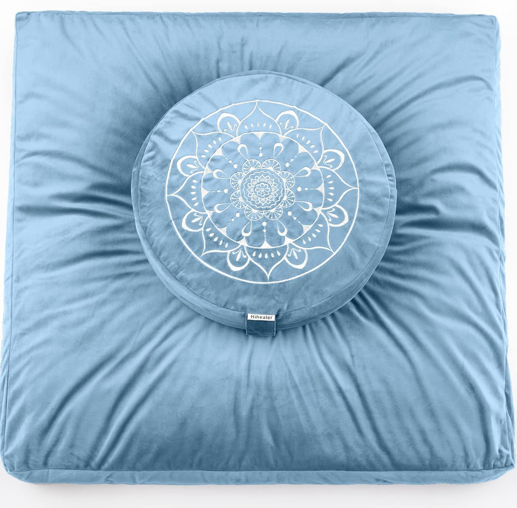 Hihealer Meditation Cushion, Traditional Tibetan Meditation Pillow Velvet Cover - Large Floor Cushion Seating for Adults - Yoga Buckwheat Bolster for Women、Moms