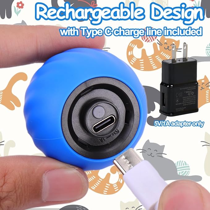 Interactive Cat Toy Ball - Motion-Activated, USB Rechargeable Cat Toys for Indoor Cats with Anti-Scratch Cover & 2 Changeable Tails - Enrichment Toy for Active Cats & Kittens