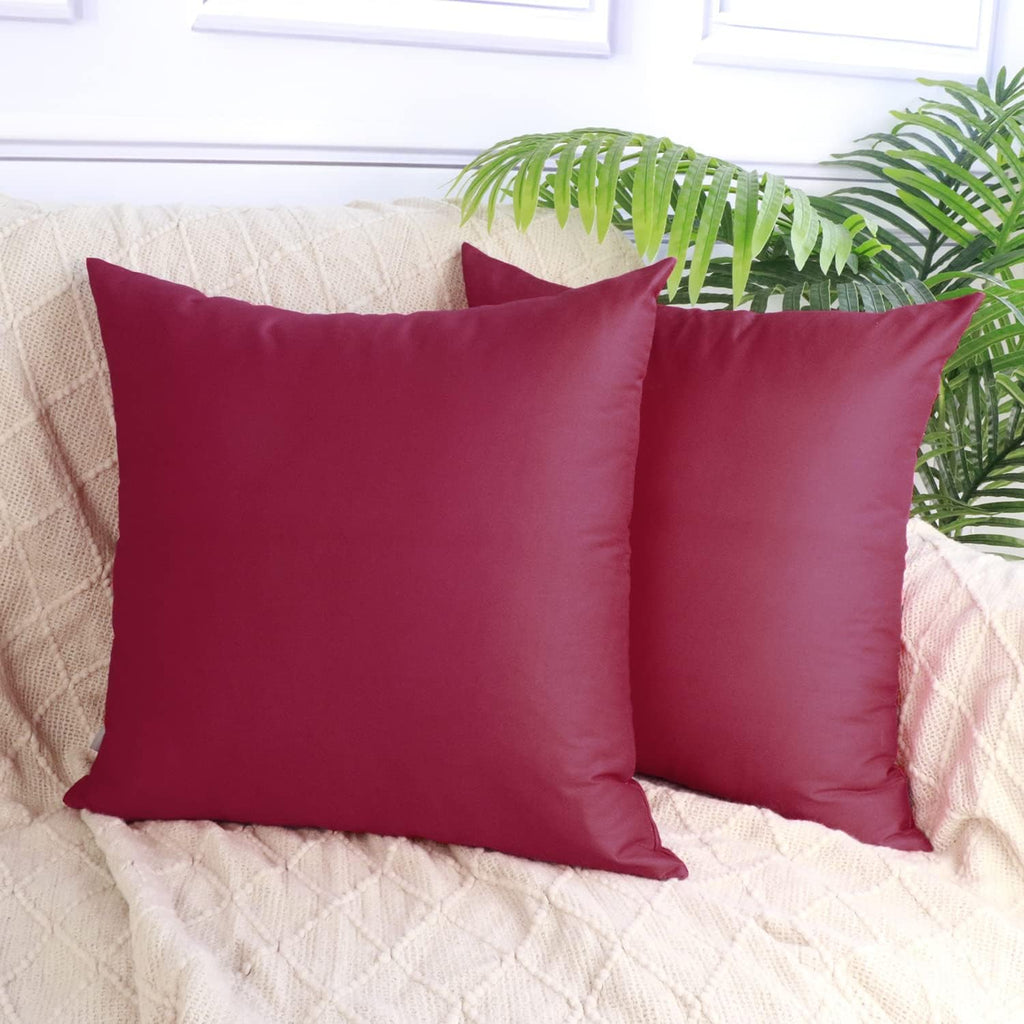 4-Pack 100% Cotton Comfortable Solid Decorative Throw Pillow Case Square Cushion Cover Pillowcase Sublimation Blank Pillow Covers(Cover Only,No Insert)(16x16 inch/ 40x40cm, Wine red)