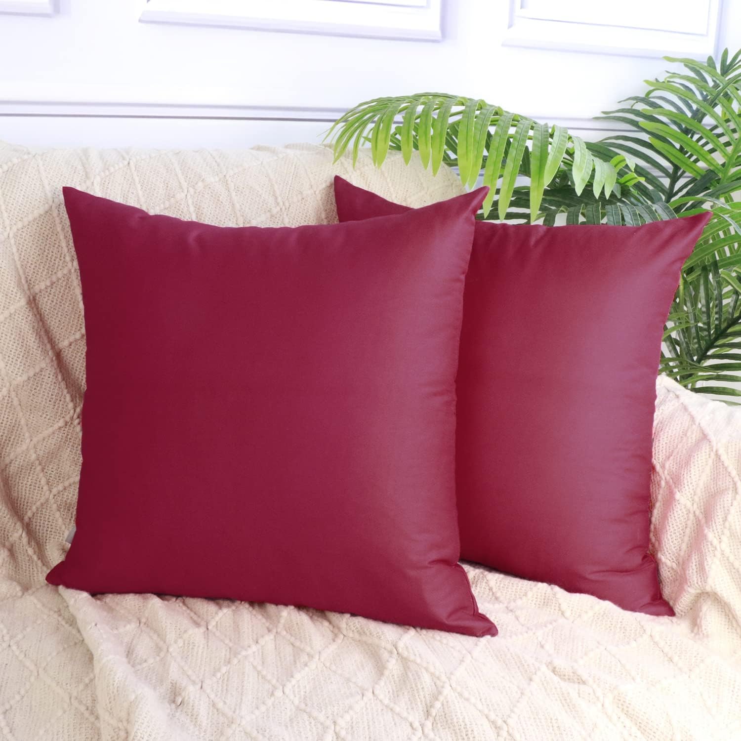 4-Pack 100% Cotton Comfortable Solid Decorative Throw Pillow Case Square Cushion Cover Pillowcase Sublimation Blank Pillow Covers(Cover Only,No Insert)(16x16 inch/ 40x40cm, Wine red)