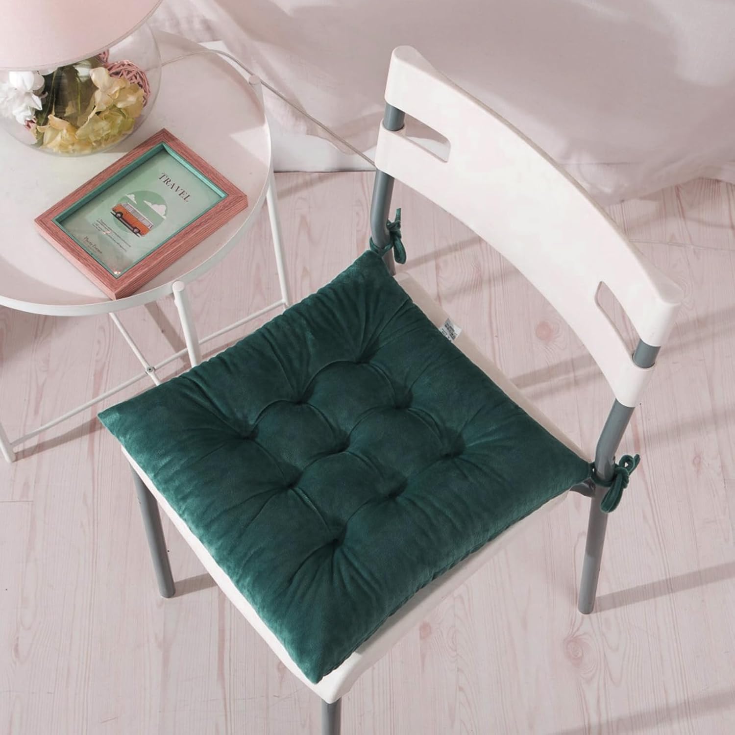 Set of 4 Chair Cushions for Dining Chairs with Ties, Indoor Non-Slip Kitchen Chair Pad and Dining Room Seat Cushion Mat for Office Living Room Outdoor 15.5" - Dark Green