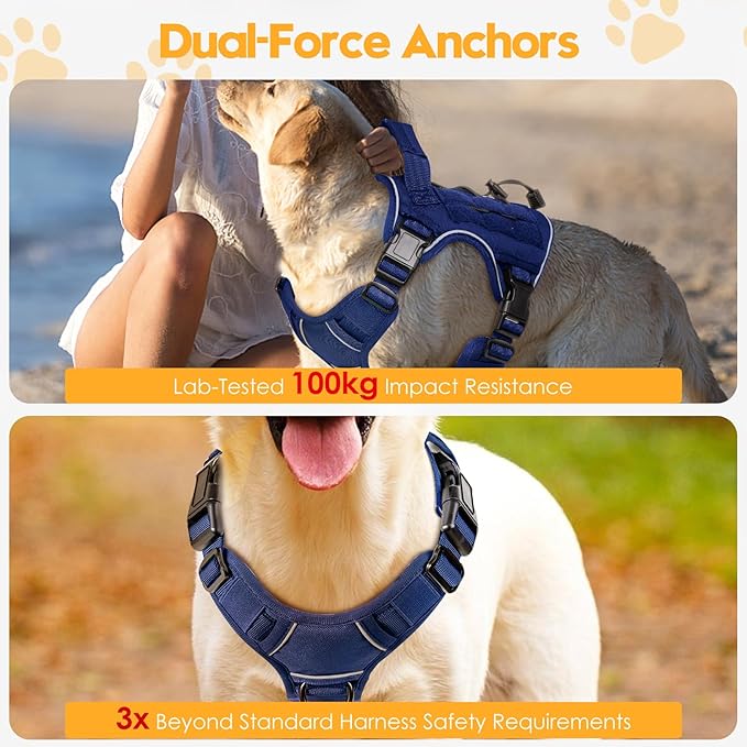 Heavy-Duty Tactical Dog Harness for Large Dogs, No Pull Adjustable Reflective Pet Vest with Molle System, K9 Military-Grade Control for Service Training, Outdoor & 10+ Breeds, Dazzling Blue, Medium