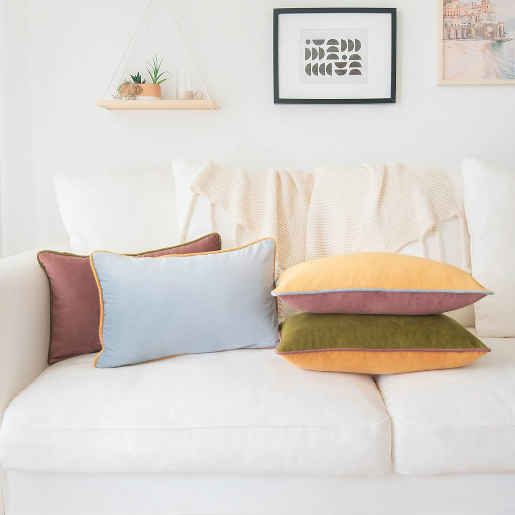 MONDAY MOOSE Decorative Throw Pillow Covers Cushion Cases, Set of 4 Soft Velvet Modern Double-Sided Designs, Mix and Match for Home Decor, Pillow Inserts Not Included (12x20 inch, Purple/Green)