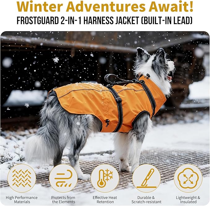 OneTigris Dog Coat with Harness - Reflective Adjustable Coats for Medium and Large Dogs, Waterproof Warm Winter Coat, Soft Heavy Fleece Lining with Back Zipper Dog Jackets
