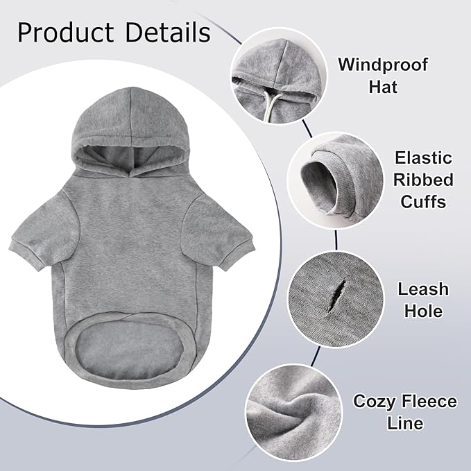 Dog Basic Hoodie Ultra-Soft Dog Clothes Cold Weather Sweaters for Medium Large Dogs Breathable Cozy Fabric Pet Coat Warm Stylish Sweatshirt with Leash Hole Pocket Dogs Jacket for Cats Boys Girls