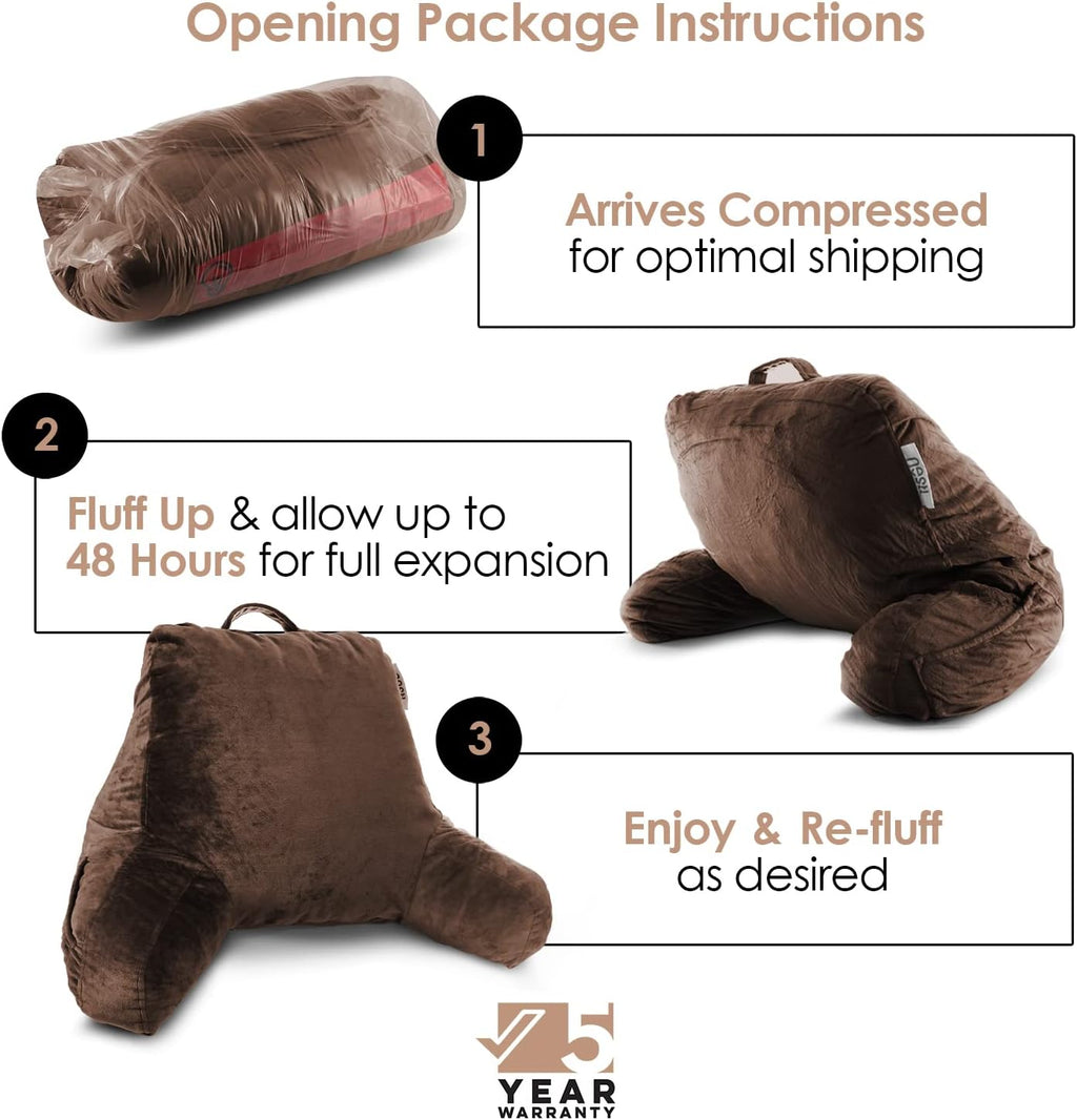 Nestl Reading Pillow for Kids & Teens with Shredded Memory Foam, Backrest Pillows for Reading, Watching, and Gaming, Use on the Couch, Bed, or Floor Adjustable Support, Washable Cover, Chocolate Brown