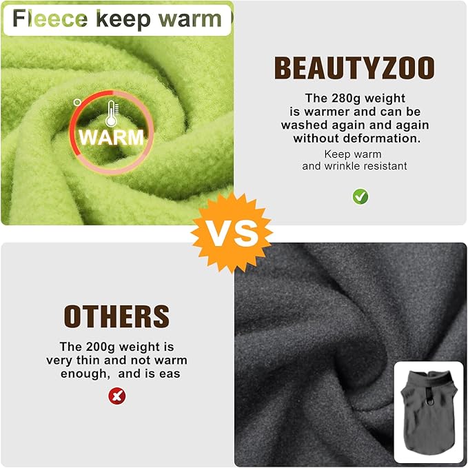 BEAUTYZOO Dog Fleece Vest Sweater Winter Jacket for Small and Medium Large Dogs with D-Ring Leash Cold Weather Coat Hoodie for XS S M Dogs Boy or Girls