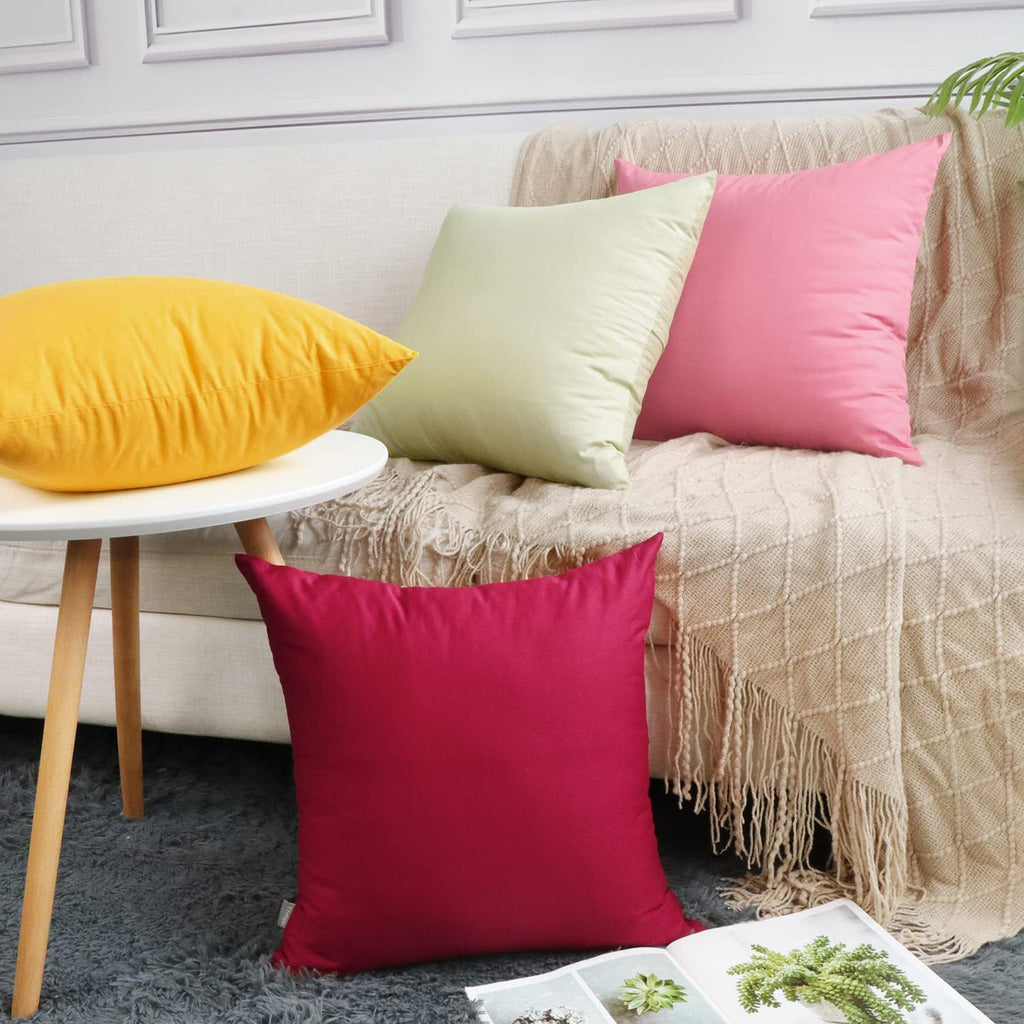 4-Pack Cotton Comfortable Solid Decorative Throw Pillow Case Square Cushion Cover Pillowcase (Cover Only,No Insert)(20x20inch/50x50cm, Yellow)