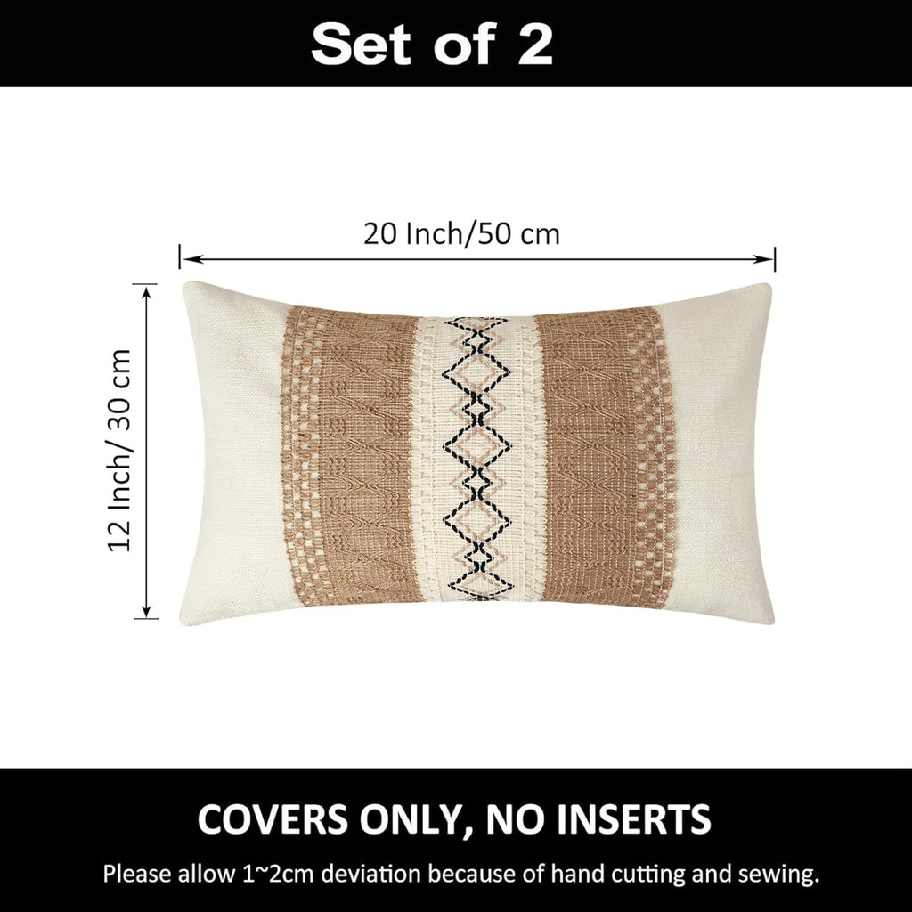 Pyonic Pack of 2 Boho Throw Pillow Covers 12x20 Inch Farmhouse Beige Decorative Lumbar Pillows for Bed Sofa Living Room,Modern Cushion Cover Couch Pillows Cover Home Decor