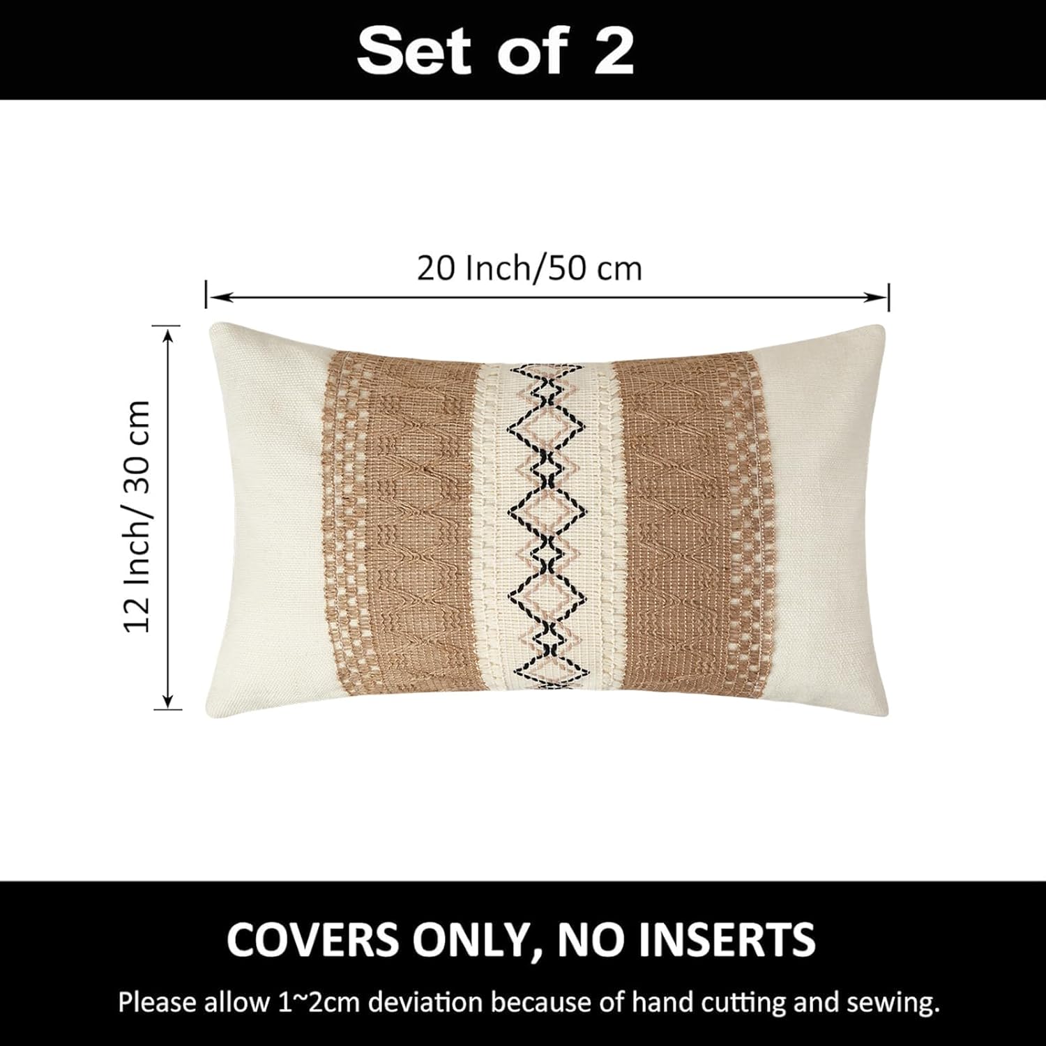 Pyonic Pack of 2 Boho Throw Pillow Covers 12x20 Inch Farmhouse Beige Decorative Lumbar Pillows for Bed Sofa Living Room,Modern Cushion Cover Couch Pillows Cover Home Decor