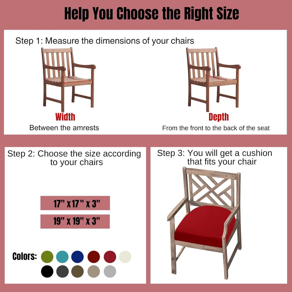 idee-home Outdoor Chair Cushions Set of 2, Thick 17" x 17" x 3" Outdoor Seat Cushion Patio Furniture Waterproof with Ties, Patio Chair Pads Dining Red