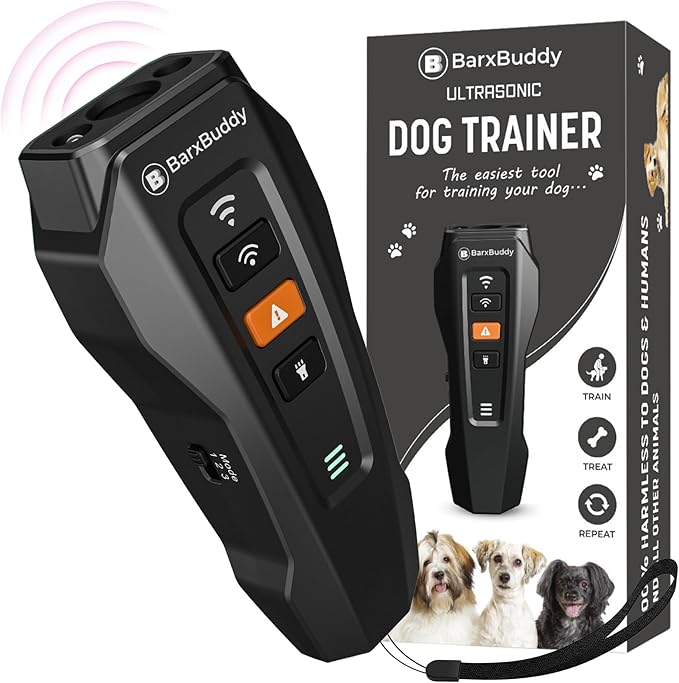 BarxBuddy 2nd Gen Dog Bark Deterrent Devices | Long Range Ultrasonic | Bark Collar Alternative | Dog Training Indoor/Outdoor | Rechargeable Anti Bark Device for Dogs (Black)