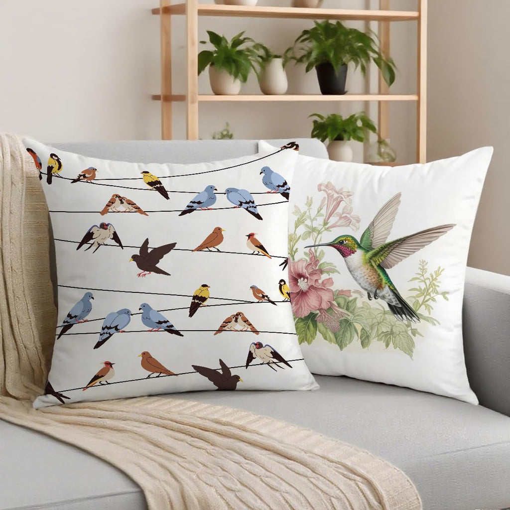 Summer Hummingbird Pillow Covers French Vintage Throw Pillows, Spring Peony Dahlia Floral Decorative Farmhouse Cushion Case for Sofa Couch Set of 2, Gifts for Women Friend Sister Birthday Christmas