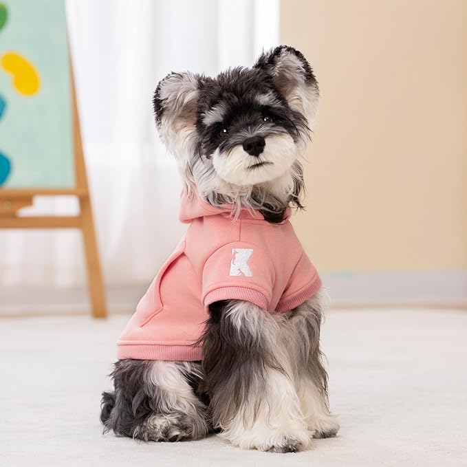 Koneseve Dog Hoodie - Fleece Warm Sweater with Pocket, Soft Clothes for Daily Wear, Basic Hooded Sweatshirts, Winter Coat Clothing, Comfort Tee Shirt Fit for All Breeds Pet - Pink - L