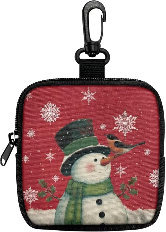 KEIAHUAN Christmas Dog Treat Pouch, Hand Free Dog Training Treat Bag with Carabiner, Xmas Snowman Print Portable Training Bag Hands-Free Snack Pouch for Dog Training, Walks & Outdoor Use