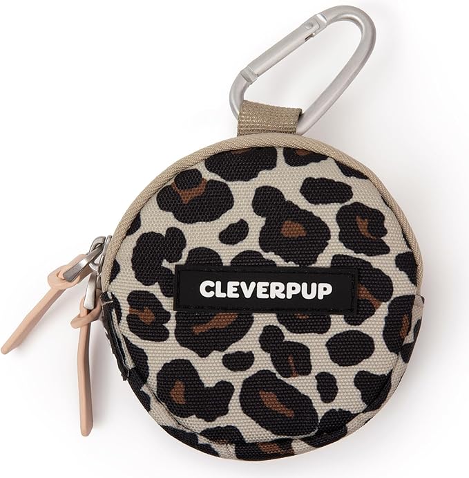 Snackpack Double Insulated Dog Treat Pouch - Holds 1.5 Cups - Dog Training and Walks Snack Bag, Two Pockets for Dry or Wet Treats, Attaches to Leash, Belt, or Bag - Leopard