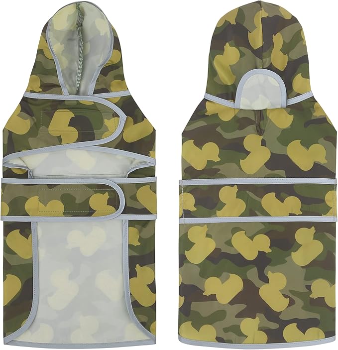 Dog Rain Coat for Large Dogs Waterproof Hooded Rain Jacket with Reflective Strips Leash Hole & Poncho Adjustable Fit (CamoDuck,XL)