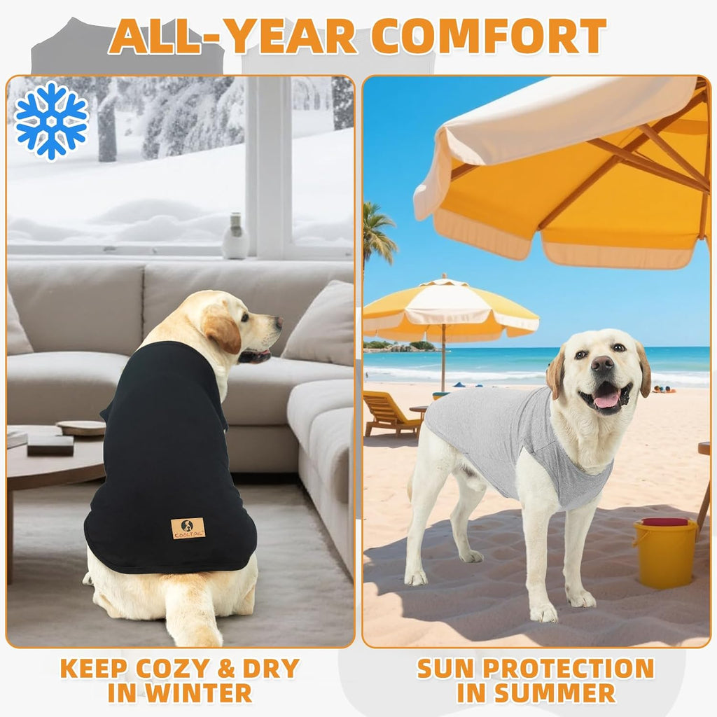 KOOLTAIL Boy Dog Clothes for Small Dogs, 2 Pack Cotton Fall/Winter Warm Dog T Shirts Coats for Outdoor, UV & Insect Protection Anti-Hair Loss & Lightweight Pet Vest Tank Tops Apparel, Black & Grey, S