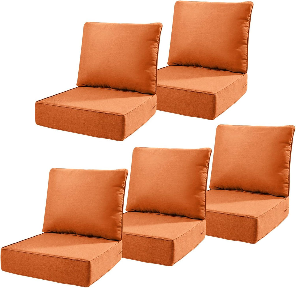 6" Thick Outdoor Cushions 22x24x6, 5-Set Deep Seat Patio Cushions with Removable Cover, Waterproof & Fade Resistant Replacement for Wicker Chair, Loveseat, Sofa - Orange