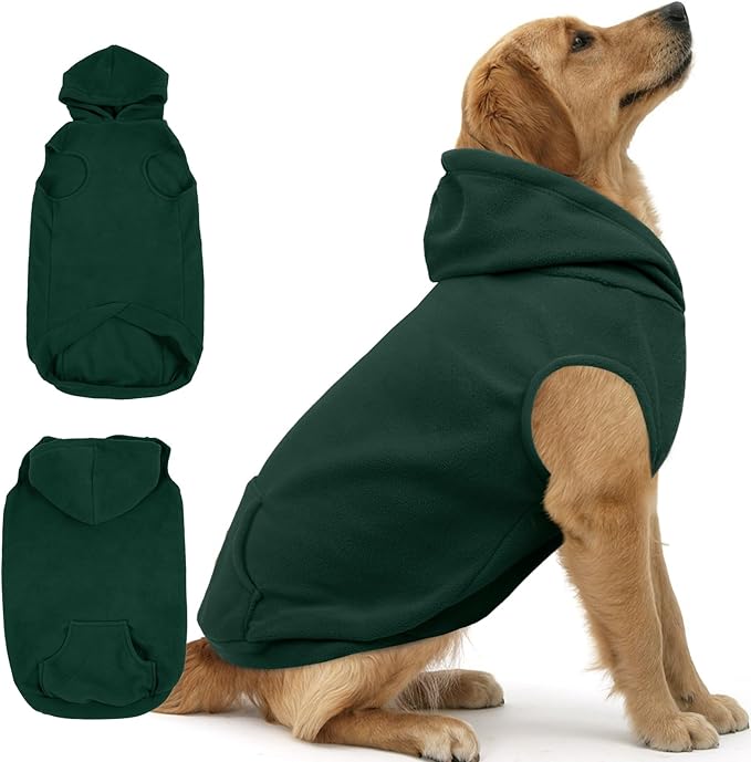 IECOii Dog Sweatshirt for Large Dogs, Hooded Fleece Vest with Leash Hole, XXXL Dogs Sweater for Giant Breed,Warm Polar Fleece Large Dog Hoodie for Fall Winter,Labrador,Doberman, Green, 3XL
