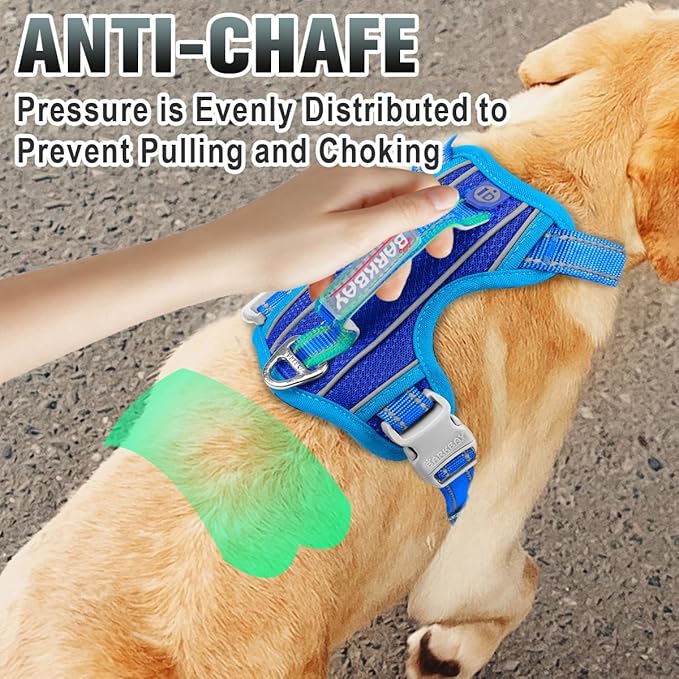 BARKBAY No Pull Dog Harness Large Reflective Dog Harness with Front Clip and Easy Control Handle for Walking Training Running with ID tag Pocket(Sapphire Blue & Blue,XL)