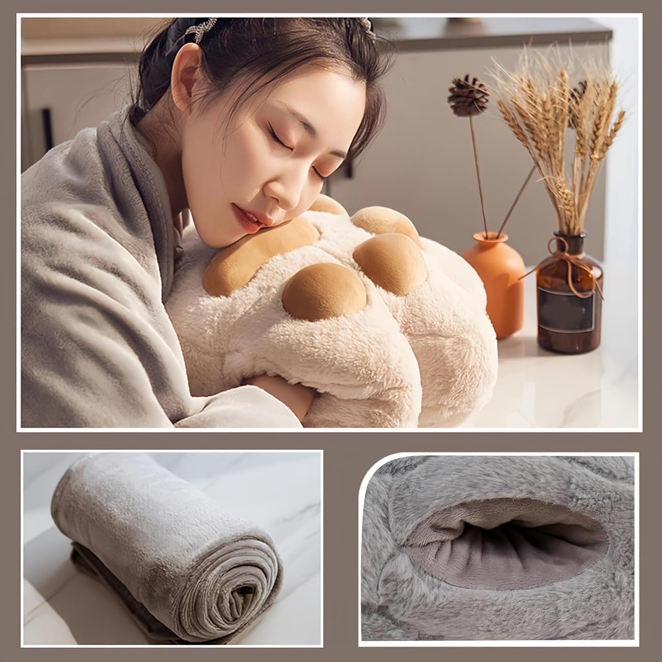 RYOLOY Cat Paw Warm Hand Pillow,with 67 * 39Inch Travel Blanket,3 in 1 Travel Pillow and Blanket Set,for Car Office Camping Essentials.