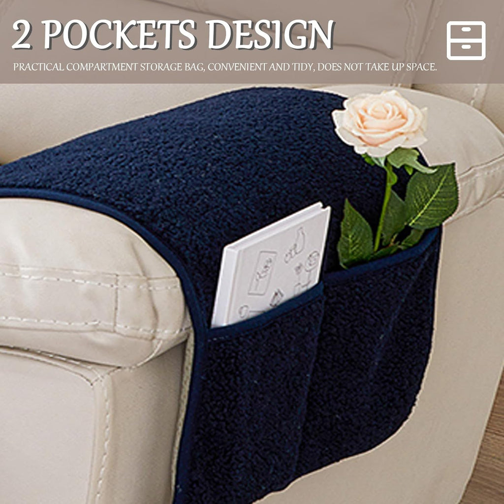 Armrest Cover, Recliner Chair Protector, Furniture Protector Slip, Side Storage Pocket, Stretch Armchair Couch Arm Rest Cover for Recliner, Chair, Sofa (Navy Blue,3 Seater(5pcs))