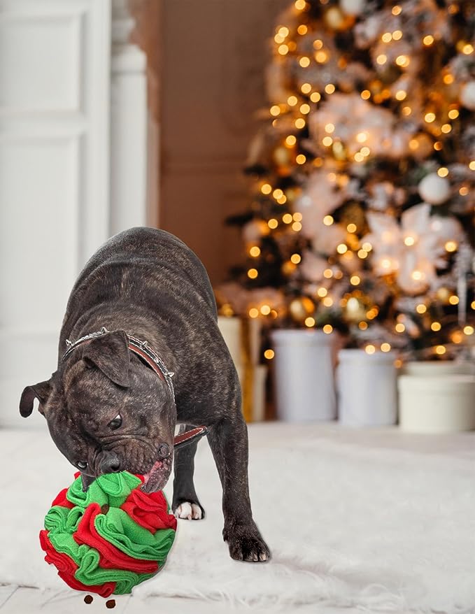 Puppy and Medium Breed Snuffle Interactive Foraging Dog Puzzle Ball Toy Christmas Green and Red Large